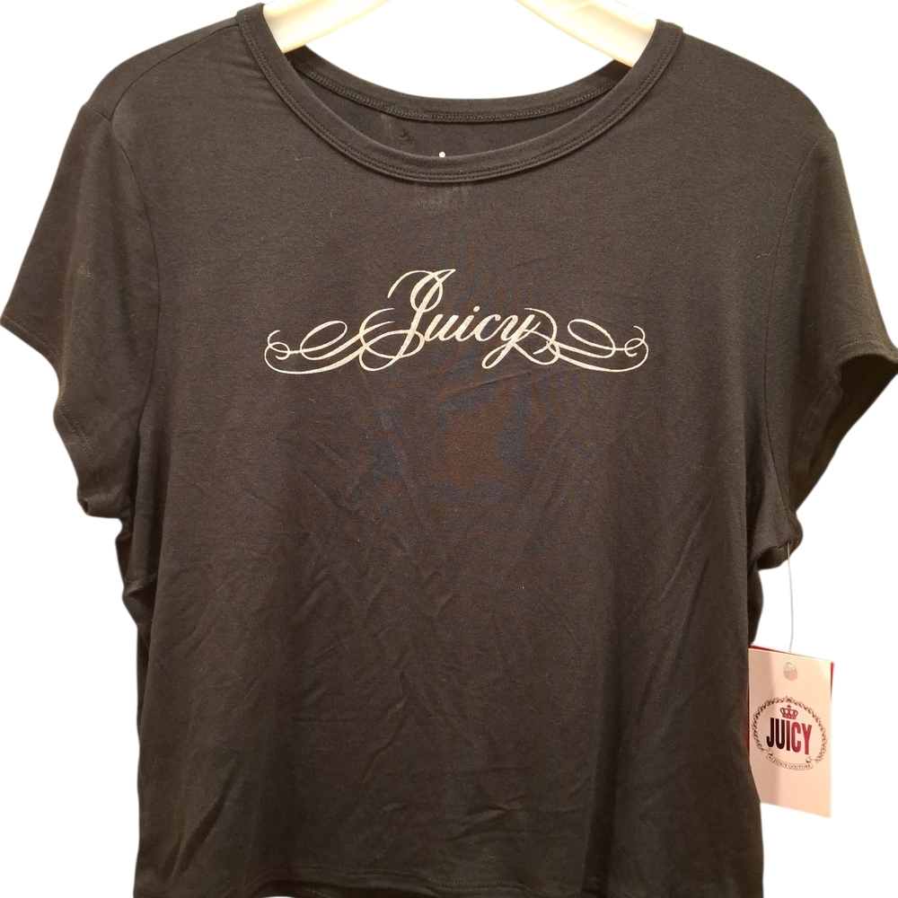 "Juicy Couture" NWT SZ. XL Black Tee with Elegant Script Spandex and Rayon..